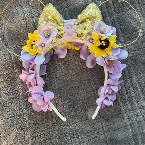 Disney Floral Minnie Mouse Ears Headband - Gold and Purple